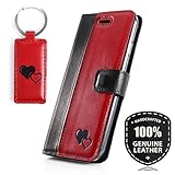 SURAZO Schwarz Herz - Duo Premium Vintage Ledertasche Schutzhülle Wallet Case aus Echtesleder Costa Farbe Schwarz/Rot für Apple iPhone 6 Plus / 6s Plus (5,50 Zoll)