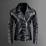 DAMAIJSQ Pu Lederjacken Für Herren - Fashion Pu Nieten Jacken Herren Schwarz Slim Umlegekragen Reißverschluss Full Streetwear Motorrad Kunstleder Mäntel Winddicht Warm,L