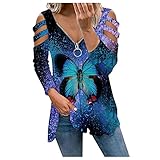 Longshirt Damen Oberteile Baumwolle Bluse Oberteile Tops Casual lose Farbblock Rundhals Casual top übergröße Sweatshirt einfarbig Basic Tops Bluse t Shirt Oberteil t-Shirt(#0111+26-A24, XL)