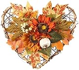 LIUXIN Künstliche Herbst Kranz,Herzförmig Dekorationen Herbstkranz für Die Haustür Kranz DekoTürkranz MitKünstlich Kürbis Ahornblatt Wandkranz Herbstkranz für Haustür Hallow