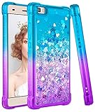 WLOOO Handyhülle Huawei P8 Lite, Huawei P8 Lite Hülle Silikon, Glitzer Mode Mädchen Frauen Bewegende Flüssig Treibsand Case Weich TPU Bumper Silikon Schutzhülle Cover (Teal Violet)