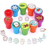 LGZIN 10 Stück Kinder Selbstfärbend Stempel, Stempel Weihnachten Kinder, Stempelset Weihnachten, Kinder Stempel, perfekt als kleine Party-Überraschung für Kinder zu W
