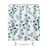 NIBESSER Duschvorhang 180x180 blätter Textil antischimmel Wasserabweisend Shower Curtain mit 12 Duschvorhangringen 3D Digitaldruck Grü