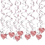 30 Stück Girlande Rosegold für Mädchen Partydekoration, Deckenhänger Spiral Girlanden Herzen Luftschlangen Glitzer für Geburtstag Party Deko, Hochzeit Deko, Babyparty Dek