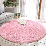 J Yunq Runde Teppiche,Plüsch Teppich，Super weicher Faux Flauschiger Moderne Flauschige Innenteppiche，für Wohnzimmer chlafzimmer Outdoor Carpet (Rosa, 100 x 100 cm)