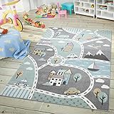 TT Home Kinder-Teppich, Spiel-Teppich Für Kinderzimmer, Mit Straßen-Motiv, In Grün Grau, Größe:140x200