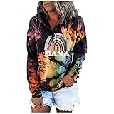 Zshosam Pullover Damen Tshirt Damen Oversized Stilvoller Batik Brief Druck Hoodie Damen Sweatshirt Langarmshirt Rundhals Herbst Winter Frauen Pulli Shirts Bluse Tops Oberteile für Teenager M
