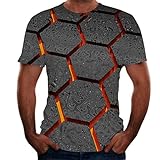 Qier Tshirt Herren Grafische Kurzarm-Oberteile, Baumwoll-T-Shirt, T-Shirts Mit Neuartiger Geometrie Und 3D-Druck, Schwarz, L