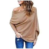 Damen Pulli Sweatshirt Top Pullover Langarmshirt Tunic Oberteil Kalte Schulter Herbst Off Shoulder FledermausäRmel Top Damen T-Shirt Mit Gewinde Sweatjacke Vintage lauschig