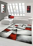 Teppich-Traum Designer Teppich Moderner Teppich Wohnzimmer Teppich Kurzflor Teppich mit Konturenschnitt Karo Muster Rot Grau Weiß Schwarz Größe 160x230
