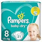 Pampers Baby-Dry Größe 8, 21 Windeln, bis zu 12 Stunden Rundum-Auslaufschutz, 17kg+