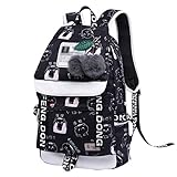 WanYangg Schulrucksack Mädchen Teenager Schulrucksack Schulranzen Schultaschen Mit Usb Ladeanschluss Rucksack Backpack Ausdruck Schwarz(mit Haarige Kugel)