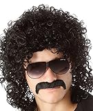 Perücke für Herren, 70er-/80er-Jahre-Look, für Party, Halloween, schwarze Locken, Rockstar-Perücke, Vok