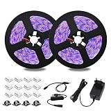 dystaval 10m Schwarzlicht LED Streifen mit Trafo und Befestigungsmaterial, UV LED Strip 10 Meter | 12V DC | 600 Stück 2835-LEDs | Dekorationsbeleuchtung Partybeleuchtung Party Bar Club Disco mini G