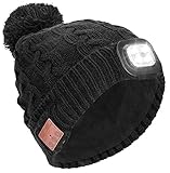 Powcan Wintermütze mit Licht Wireless Bluetooth 5.0 Music Mütze 4 LED Hut USB aufladbare Caps für Männer Frauen warme Strickmü