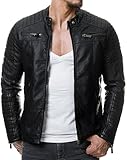 Redbridge Herren Jacke Übergangsjacke Biker Lederjacke Echtleder Kunstleder Baumwolle mit Gesteppten Bereichen, Schwarz - Kunstleder, M