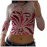 Damen Mädchen Y2K Gothic Nette Grafik Bedeutendes Langarmshirt Blusenshirts Blusentop Crop Top T-Shirts Tops Langarm Pullover Slim Fit Crop T-Shirt Top E-Girl 90S Kleidung Streetwear für Teen G