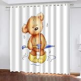 XDJQZX Gardinen Mit Ösen, Für Schlafzimmer Wohnzimmer Kinderzimmer Fensterdekoration, Vorhang Blickdicht 3D Cartoon Mode Braunbär Muster 140X160 cm 2Er Set Thermo Verdunklungsvorhäng