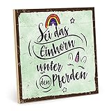 TypeStoff Holzschild mit Spruch – Einhorn – im Vintage-Look mit Zitat als Geschenk und Dekoration zum T