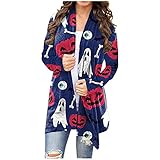 Damen Drucken Casual Langarm Cardigan Damen Open Front Print Mantel Mid-Lang Warm Sweater Boyfriend Top Leichte Jacken Oversized, Blau_a326, 36