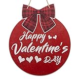 WaaHome Rote Schleife, Valentinstags-Dekoration, 29 x 31 cm, Bauernhaus, Holzdekoration, Happy Valentines Day Decor Schild Kranz für Zuhause, Tür, Wand, Party Dek