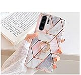 Hpory Kompatibel mit Huawei P30 Pro Hülle, Handyhülle Huawei P30 Pro Marmor Muster TPU Silikon Hülle Bumper Schale Back Case Cover Tasche Etui Schutzhülle für Mädchen Damen mit Ring Ständer - Weiß