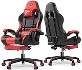 Furgle Gaming Stühle, Bürostuhl, Ergonomischer Verstellbarer Drehsitz Gamer Chair, Kippmechanismus, Kopfstütze, Lendenwirbelstütze, (Schwarz Rot)