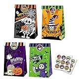 KKTICK Halloween Kleine Geschenktüten, 24 Stück Halloween Süßigkeiten Geschenk Taschen Candy Tüten Papiertüten mit Aufkleber, Kindergeburtstag Mitgebsel Tüten für Party Ostern Verpacken von Geschenk