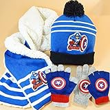 PRETAY Winter Beanie Captain America Marvel Scarf Hat Set and Gloves Boys Windproof Fashion Accessories Winter Autumn Warm Hat Embroidery Cartoon Knitted Hat O