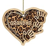Climkeg Muttertag Holzschild Geschenk Herz Schild Dekoschild Personalisierter Holzdeko Anhänger mit Handabdruck von Oma und Mutterherz Kollektion Dekoration für Mutter Geschenk