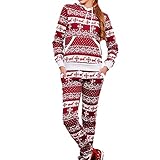 MGHH Hosen Damen Elegant Thermo-Unterwäsche-Set Langarm-Fleece-gefüttertes Oberteil unten Kapuzen-Streifen-Weihnachts-Set Playsuit Overall Hausanzug