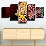 5 teiliges wandbild Hindu großer Ganesha 5 stück leinwand wandkunst 5 teilig leinwand wanddeko Wohnzimmer leinwanddruck 5 teilig Bilder Wohnzimmer modern groß mit Rahmen XXL 150x80