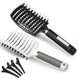 Lictin 2 PCS Haarbürste Wildschweinborste mit 4PCS Haar Klammer Bürste für Dünnes Haar Haarbürste für Damen Herren Hairstyle H