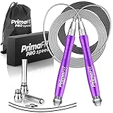 PrimaFIT Springseil Erwachsene Fitness Pro Speed Jump Rope 3m Seilspringen Verstellbar Mit Gewichten, 2 Kugellager & Anti-Rutsch Griffe, Profi Skipping Für Boxen, MMA, Crossfit, Extra Stahlseil,T