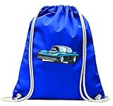 Turnbeutel 'Blau hot Rod Sportwagen Oldtimer Young Timer America Amy USA Auto Car Luxus Breitbau V8 V12 Motor Felge Tuning Mustang Cobra' mit Kordel - 100% Baumwolle- Gymbag- Rucksack- Sportb