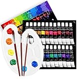 ZOYJITU 28 Stück Acrylfarben Set, 24 Tuben á 12 ml Acryl Farbe, Perfekt für Leinwand, Steine ,Holz, Stoff,Acrylfarben Ungiftige für Ton im Set für Anfänger, Kü
