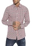 Red Bridge Herren Hemd Casual Plaid Shirts Modern Fit Langarm Kariert Dunkelblau Rot L