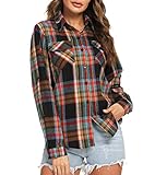 Enjoyoself Damen Flanellhemd 100% Baumwolle Langarm Holzfällerhemd Button-down Karierte Bluse für Alltag Oktoberfest Bunt Karo,M