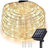 Nurkoo Solar Lichterschlauch 10m 100er LED Lichter mit 8 Modi Innen und Außen Lichterkette Lauflichter für Saal, Garten, Weihnachten, Hochzeit, Party, Terrasse - Warmweiß