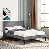 Keebgyy Samt-Doppelbett, 140 cm, Bettgestell, Polsterbett mit Kopfteil, Schlafzimmermöbel, Holzplattform, Bettgestell, Matratze, Fundament mit Holzleisten, G