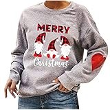 GFGHH Weihnachten Sweatshirt, Pullover Damen mit Schneeflocke Muster, Weihnachtspulli Rentier Drucken Christmas Vintage Langarmshirt Frauen Oberteile Rundhals Xmas Shirt Pulli Sport Top
