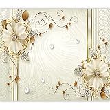 murando Fototapete orientalische Muster 200x140 cm Vlies Tapeten Wandtapete XXL Moderne Wanddeko Design Wand Dekoration Wohnzimmer Schlafzimmer Büro Blumen Ornament Perlen gold beige n-B-0083