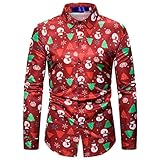 ZYHOOD Herren Weihnachten Hemd Hawaiihemd Langarm Button Down 3D Gedruckt Weihnachtshemd Herren Freizeithemd Button Down T-Shirts Langarmshirts Blumenhemd 3D Gedruckt Muster Hemd Arb