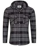 Rock Creek Herren Hemd Kariert Kapuzenhemd Karohemd Herrenhemd Flanell Hemden Holzfällerhemd Übergangsjacke Langarm Kariert Winter H-258 Dunkelgrau M