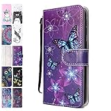 Ancase Handyhülle für Samsung Galaxy S6 Edge Hülle Lila Schmetterling Muster Lederhülle Flip Case Cover Schutzhülle mit Kartenfach Ledertasche für Mädchen D