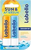 Labello Sun & Aftersun Lippenpflegeset (2 x 5,5 ml), Set aus Labello Sun Protect und Labello Hydro Care, Lippenpflege für den Urlaub und S