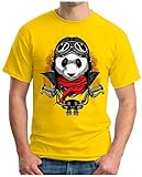 OM3 - Panda-Rider - T-Shirt Biker Rocker MC Bear Motor Club 1% er Fast Furious Geek, S, Gelb