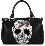 styleBREAKER Bowling Bag mit USA Design Totenkopf und schwarzem Strass, Handtasche, Damen 02012051, - Schwarz,