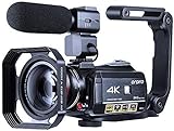 ORDRO Videokamera, 4K Camcorder, WiFi, Ultra-HD, Vlog-Kamera für YouTube, IR-Nachtsicht, Videorecorder mit Mikrofon, Weitwinkelobjektiv, Gegenlichtblende, 2 B