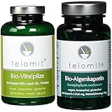 telomit Bio Vitalpilze 5x Power Mix, 100 g & Bio-Algenkapseln Ascophyllum nodosum, 818 mg, Braunalge-Kapseln, 60 vegane Kapseln, 1er Pack (1 x 49g)